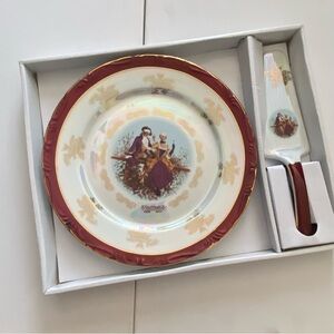 Tiger Yedi Fine Porcelain Lusterware Cake Plate with Serving Knife, 2 Piece Set